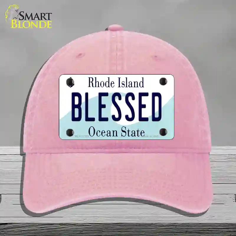 HAT12-MLP-11215 Blessed Rhode Island State Novelty License Plate Hat, Unconstructed Cotton - Pink