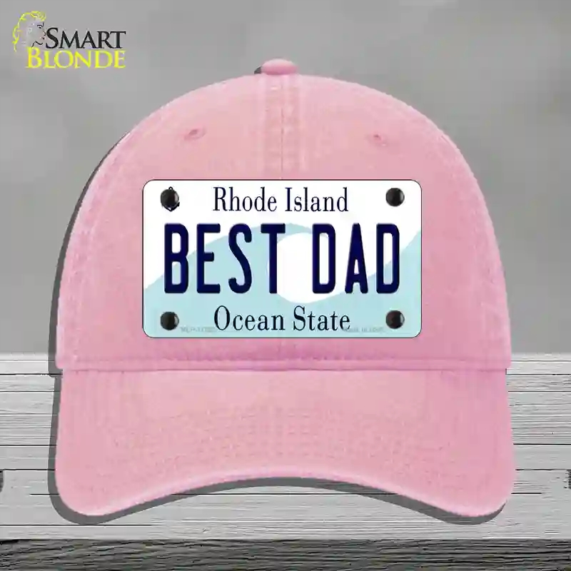 HAT12-MLP-11222 Best Dad Rhode Island State Novelty License Plate Hat, Unconstructed Cotton - Pink