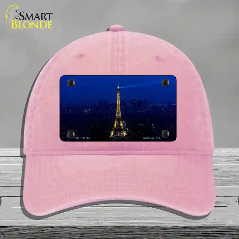 HAT12-MLP-11250 Eiffel Tower Night with City Skyline Novelty License Plate Hat, Unconstructed Cotton - Pink