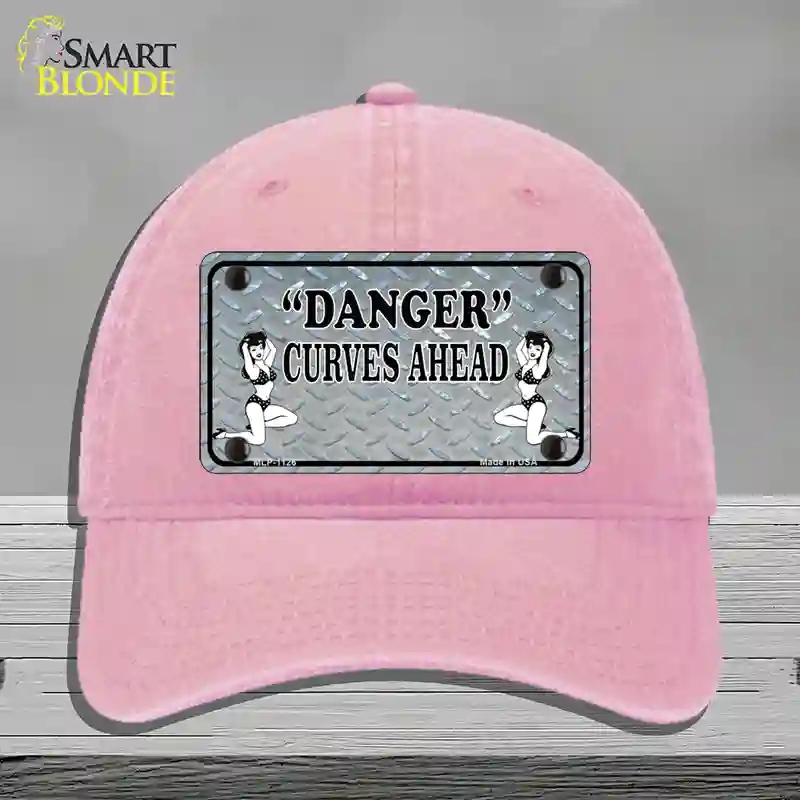 HAT12-MLP-1126 Danger Curves Ahead Novelty License Plate Hat, Unconstructed Cotton - Pink