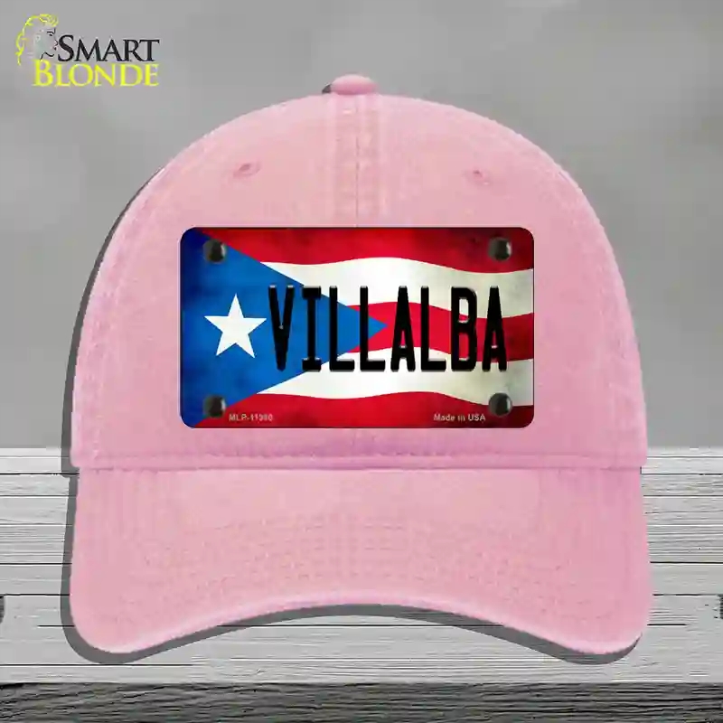 HAT12-MLP-11390 Villalba Puerto Rico Flag Novelty License Plate Hat, Unconstructed Cotton - Pink
