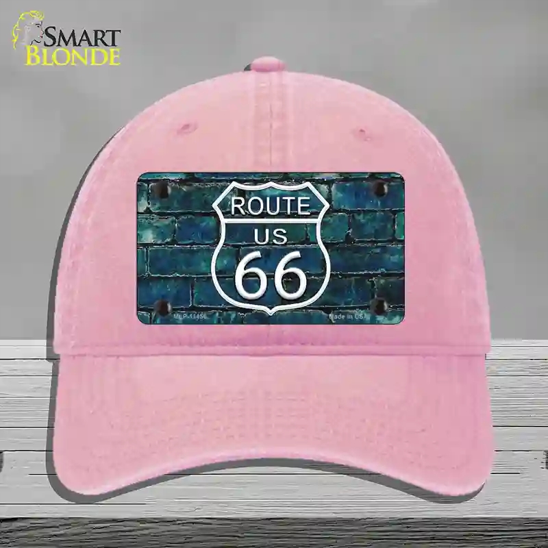 HAT12-MLP-11456 Route 66 Blue Brick Wall Novelty License Plate Hat, Unconstructed Cotton - Pink