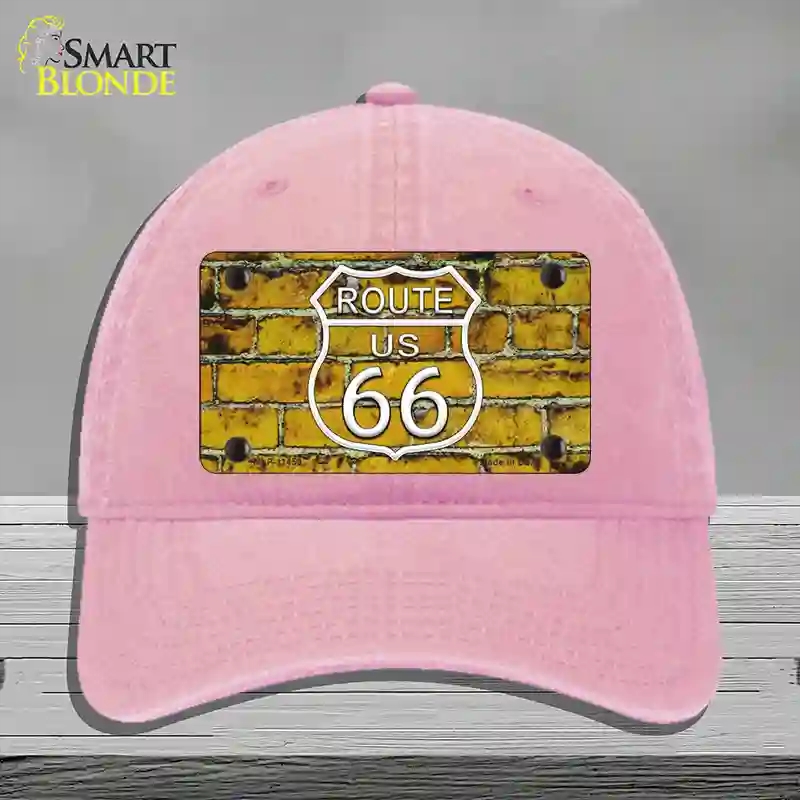 HAT12-MLP-11459 Route 66 Yellow Brick Wall Novelty License Plate Hat, Unconstructed Cotton - Pink