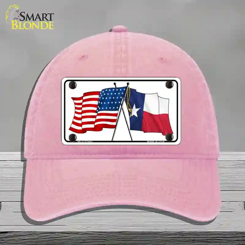 HAT12-MLP-11503 Texas Crossed US Flag Novelty License Plate Hat, Unconstructed Cotton - Pink
