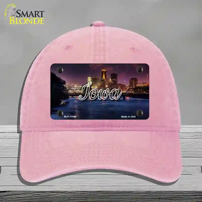 HAT12-MLP-11599 Iowa Bridge City Lights State Novelty License Plate Hat, Unconstructed Cotton - Pink