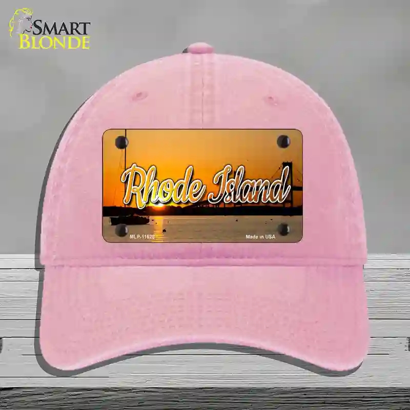 HAT12-MLP-11628 Rhode Island River Sunset State Novelty License Plate Hat, Unconstructed Cotton - Pink