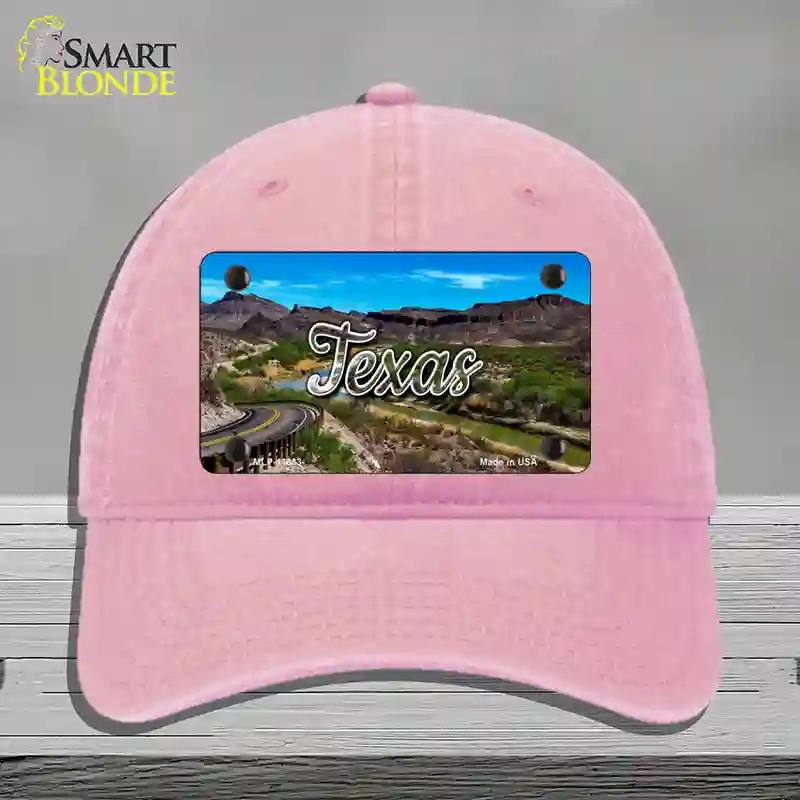 HAT12-MLP-11633 Texas Open Mountain Road State Novelty License Plate Hat, Unconstructed Cotton - Pink