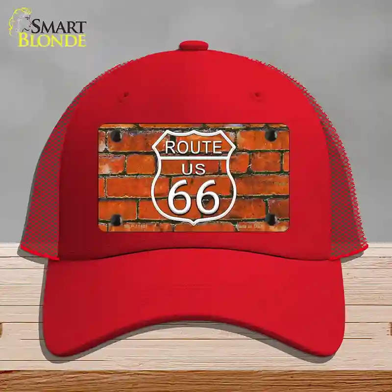 HAT17-MLP-11461 Route 66 Orange Brick Wall Novelty License Plate Hat, Mesh - Red