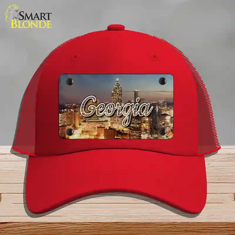 HAT17-MLP-11593 Georgia City Lights State Novelty License Plate Hat, Mesh - Red