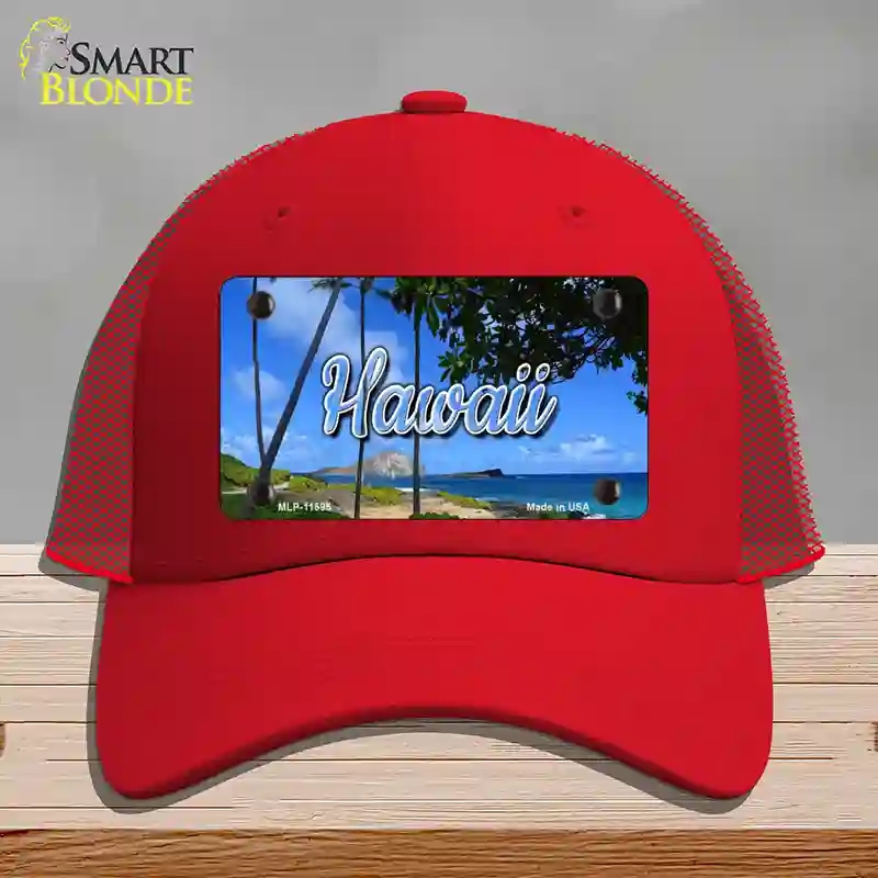 HAT17-MLP-11595 Hawaii Palm Trees State Novelty License Plate Hat, Mesh - Red