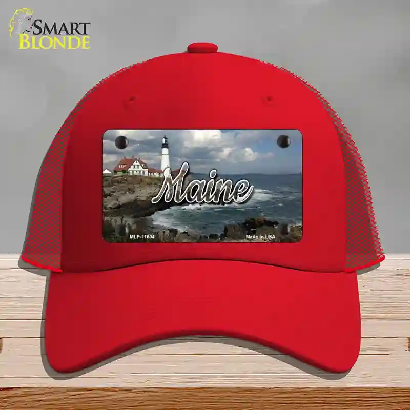 HAT17-MLP-11604 Maine Lighthouse Beach State Novelty License Plate Hat, Mesh - Red