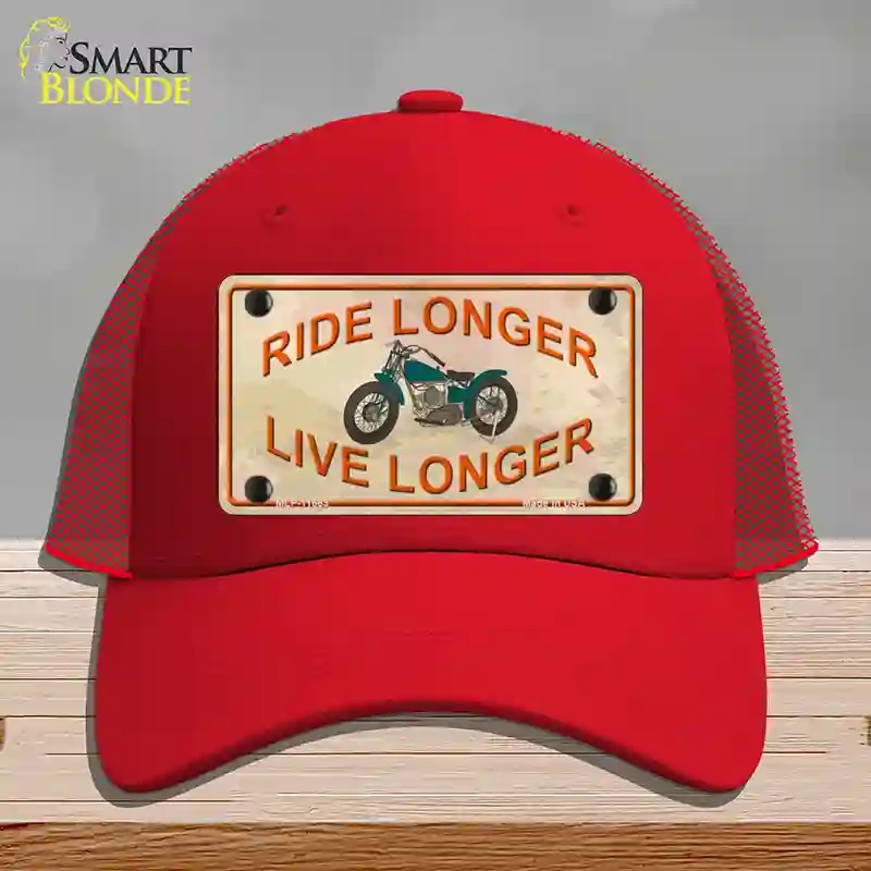 HAT17-MLP-11663 Ride Longer Live Longer Novelty License Plate Hat, Mesh - Red