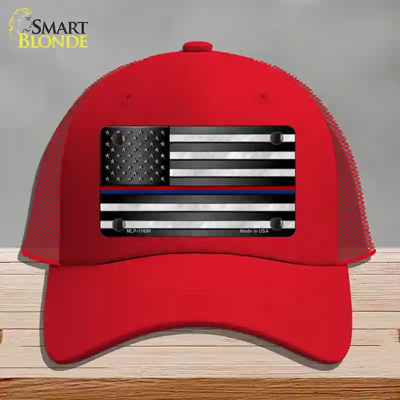 HAT17-MLP-11698 First Responder American Flag Novelty License Plate Hat, Mesh - Red