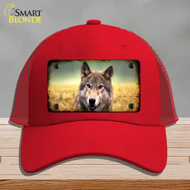 HAT17-MLP-1189 Wolf Novelty License Plate Hat, Mesh - Red