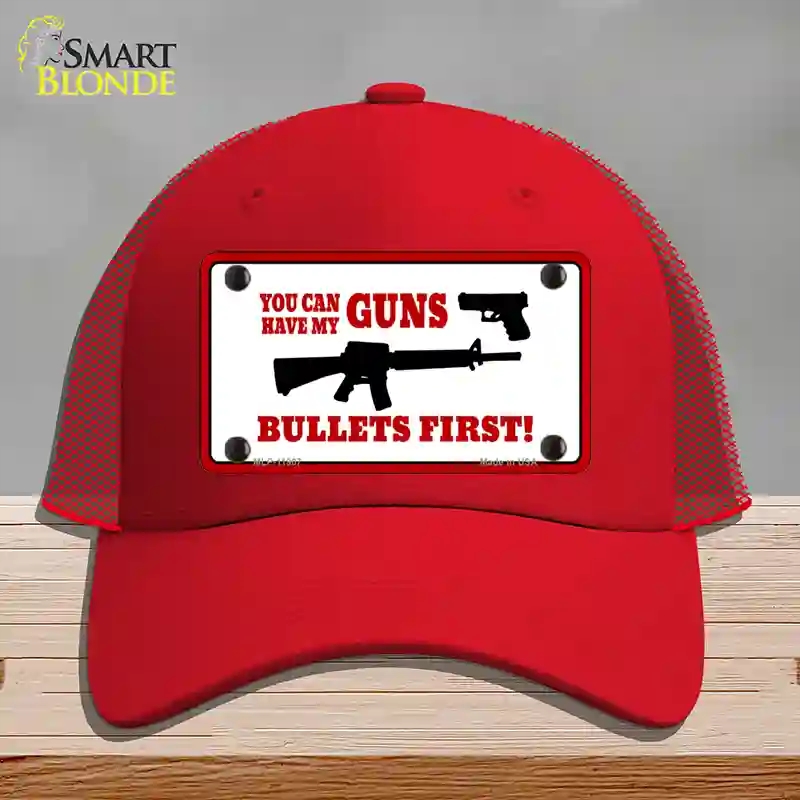 HAT17-MLP-11907 Bullets First Novelty License Plate Hat, Mesh - Red