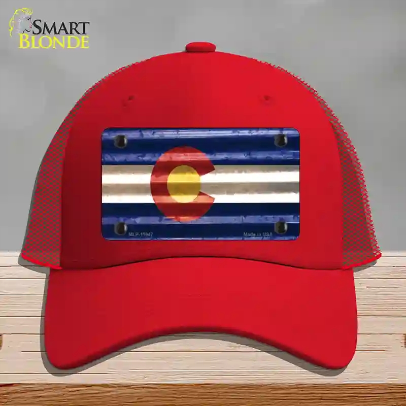 HAT17-MLP-11947 Colorado Corrugated Flag Novelty License Plate Hat, Mesh - Red
