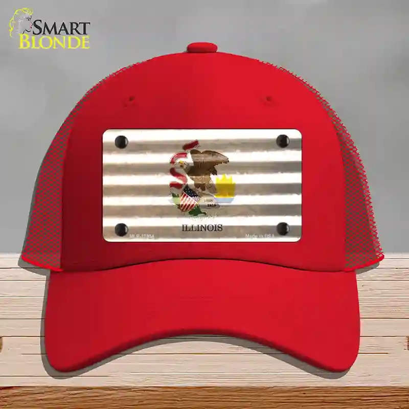 HAT17-MLP-11954 Illinois Corrugated Flag Novelty License Plate Hat, Mesh - Red