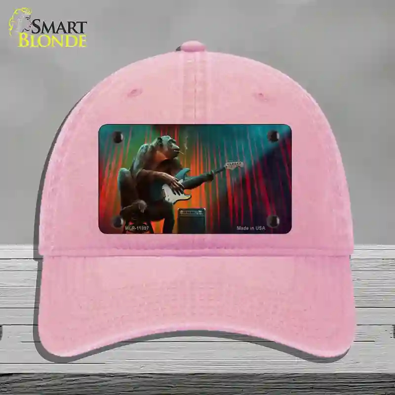 HAT12-MLP-11897 Monkey with Guitar Novelty License Plate Hat, Unconstructed Cotton - Pink