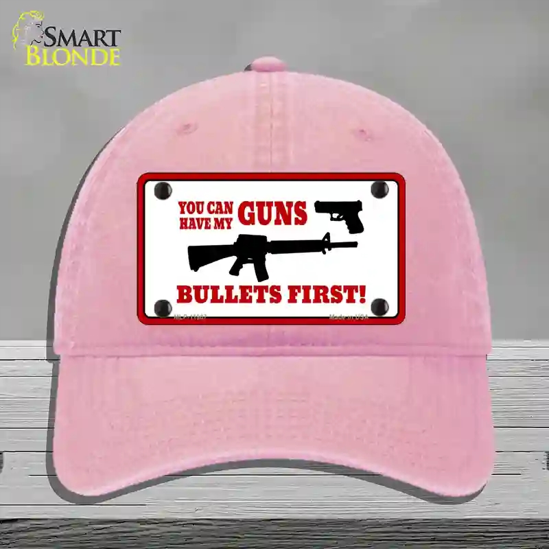 HAT12-MLP-11907 Bullets First Novelty License Plate Hat, Unconstructed Cotton - Pink