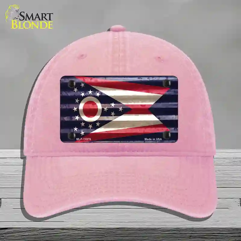 HAT12-MLP-11976 Ohio Corrugated Flag Novelty License Plate Hat, Unconstructed Cotton - Pink