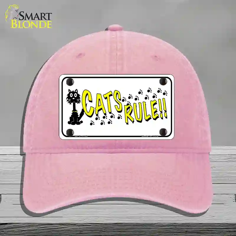 HAT12-MLP-1199 Cats Rule Novelty License Plate Hat, Unconstructed Cotton - Pink