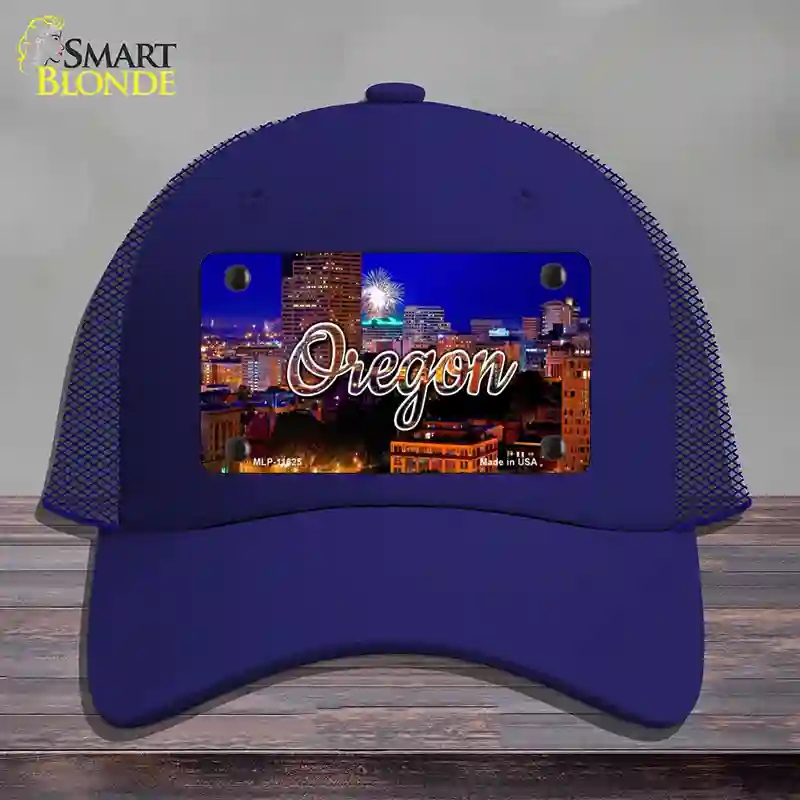 HAT18-MLP-11625 Oregon Firework City Lights State Novelty License Plate Hat, Mesh - Royal Blue