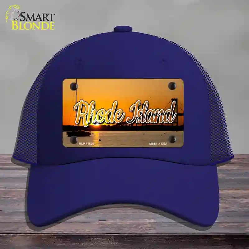 HAT18-MLP-11628 Rhode Island River Sunset State Novelty License Plate Hat, Mesh - Royal Blue