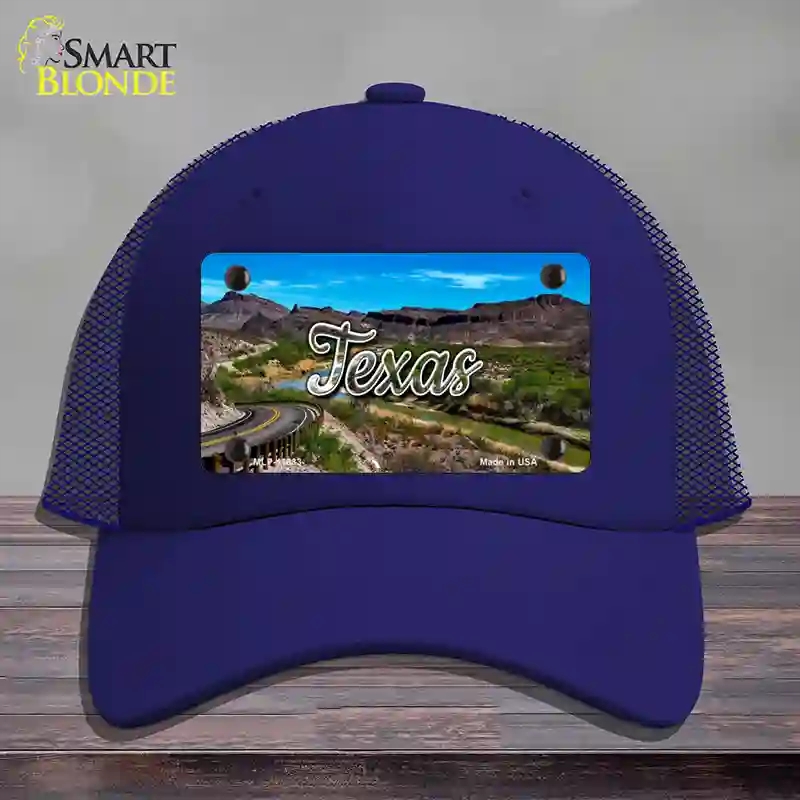 HAT18-MLP-11633 Texas Open Mountain Road State Novelty License Plate Hat, Mesh - Royal Blue