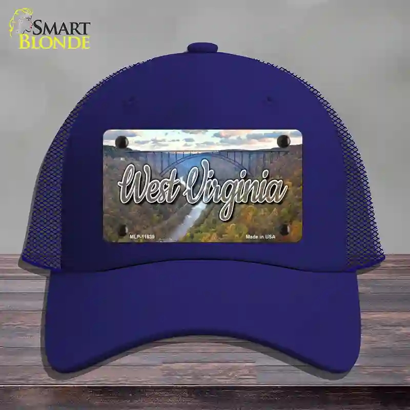 HAT18-MLP-11639 West Virginia River Bridge State Novelty License Plate Hat, Mesh - Royal Blue