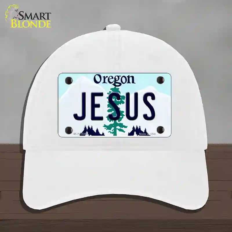 HAT14-MLP-10368 Jesus Oregon Novelty License Plate Hat, Unconstructed Cotton - White