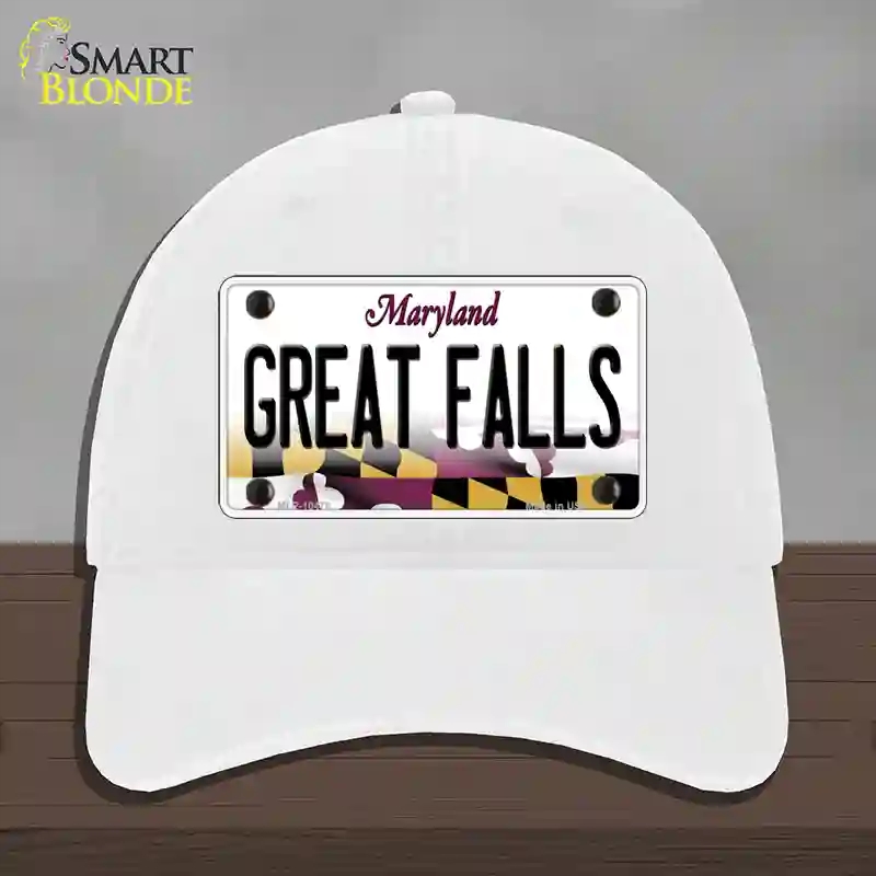 HAT14-MLP-10476 Great Falls Maryland Novelty License Plate Hat, Unconstructed Cotton - White