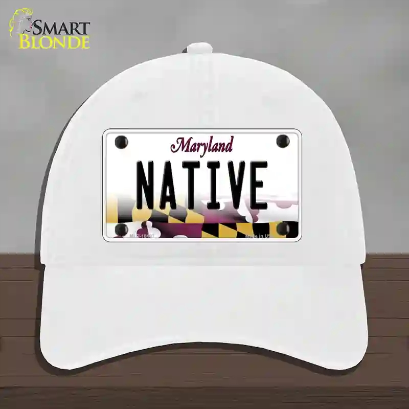 HAT14-MLP-10497 Native Maryland Novelty License Plate Hat, Unconstructed Cotton - White