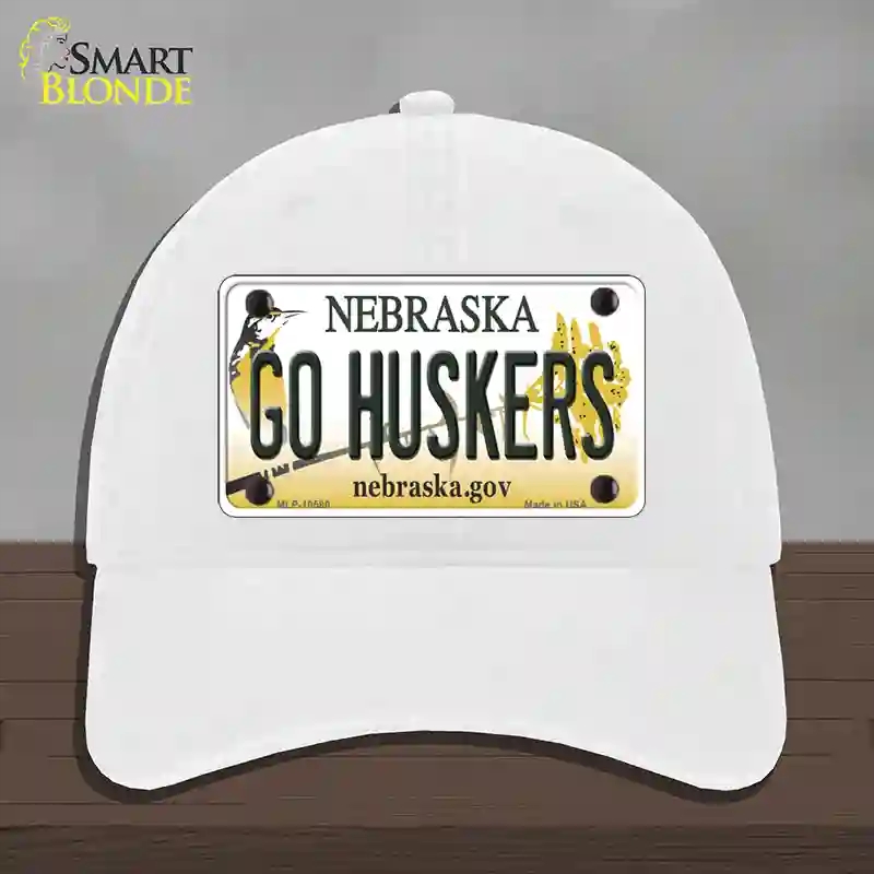 HAT14-MLP-10580 Go Huskers Nebraska Novelty License Plate Hat, Unconstructed Cotton - White