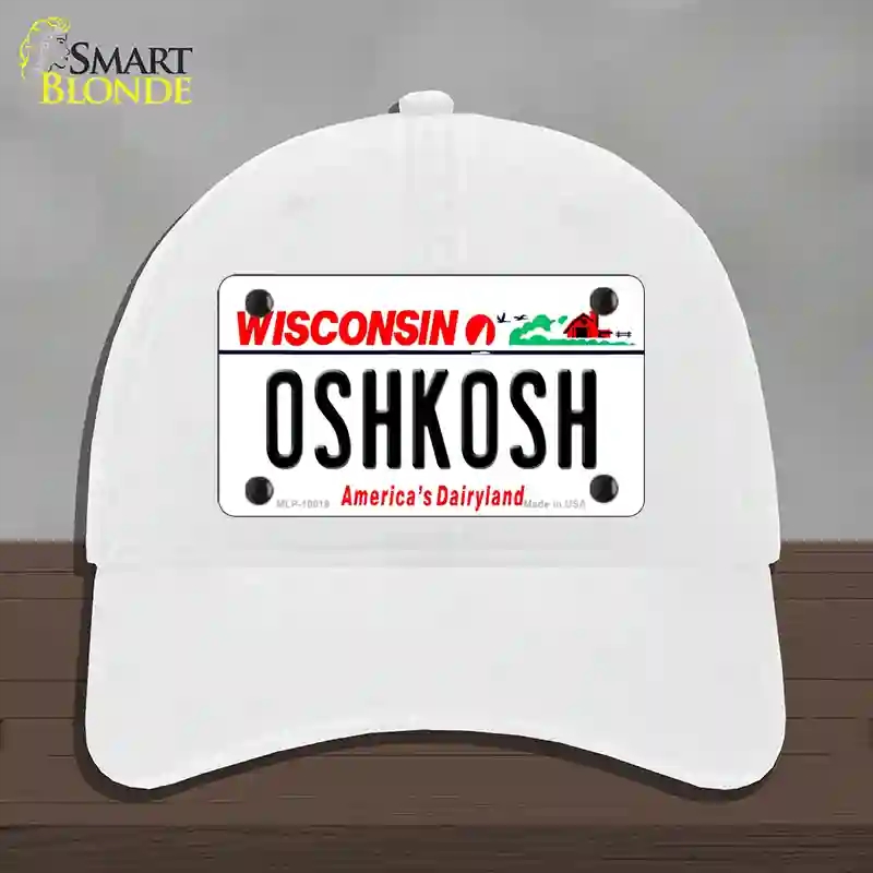 HAT14-MLP-10619 Oshkosh Wisconsin Novelty License Plate Hat, Unconstructed Cotton - White