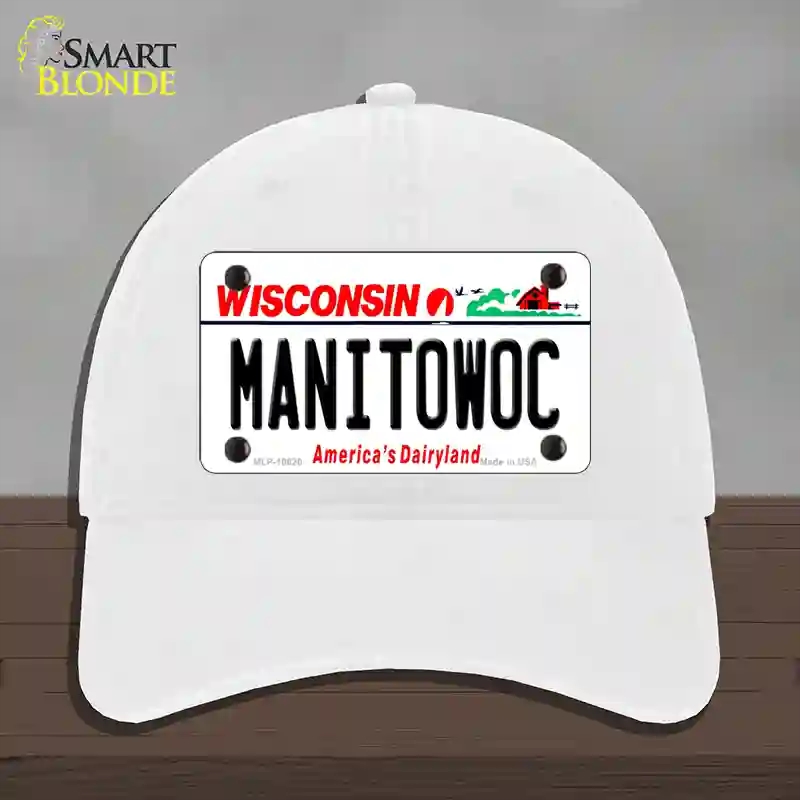 HAT14-MLP-10620 Manitowoc Wisconsin Novelty License Plate Hat, Unconstructed Cotton - White