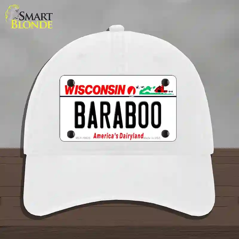 HAT14-MLP-10623 Baraboo Wisconsin Novelty License Plate Hat, Unconstructed Cotton - White