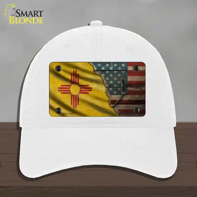 HAT14-MLP-12410   Mexico & American Flag Novelty License Plate Hat, Unconstructed Cotton - White