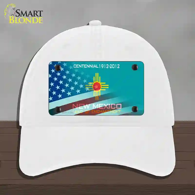 HAT14-MLP-12430   Mexico Teal with American Flag Novelty License Plate Hat, Unconstructed Cotton - White