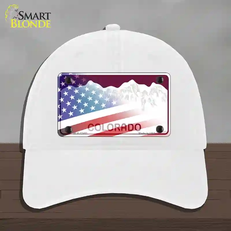 HAT14-MLP-12462 Colorado Red with American Flag Novelty License Plate Hat, Unconstructed Cotton - White