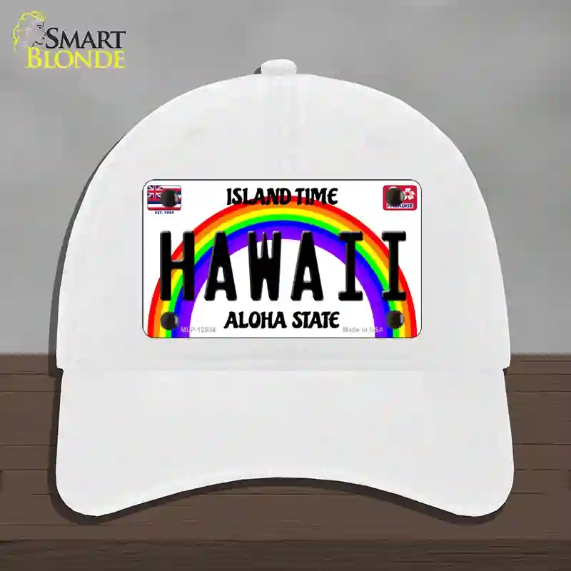 HAT14-MLP-12534 Hawaii Novelty License Plate Hat, Unconstructed Cotton - White