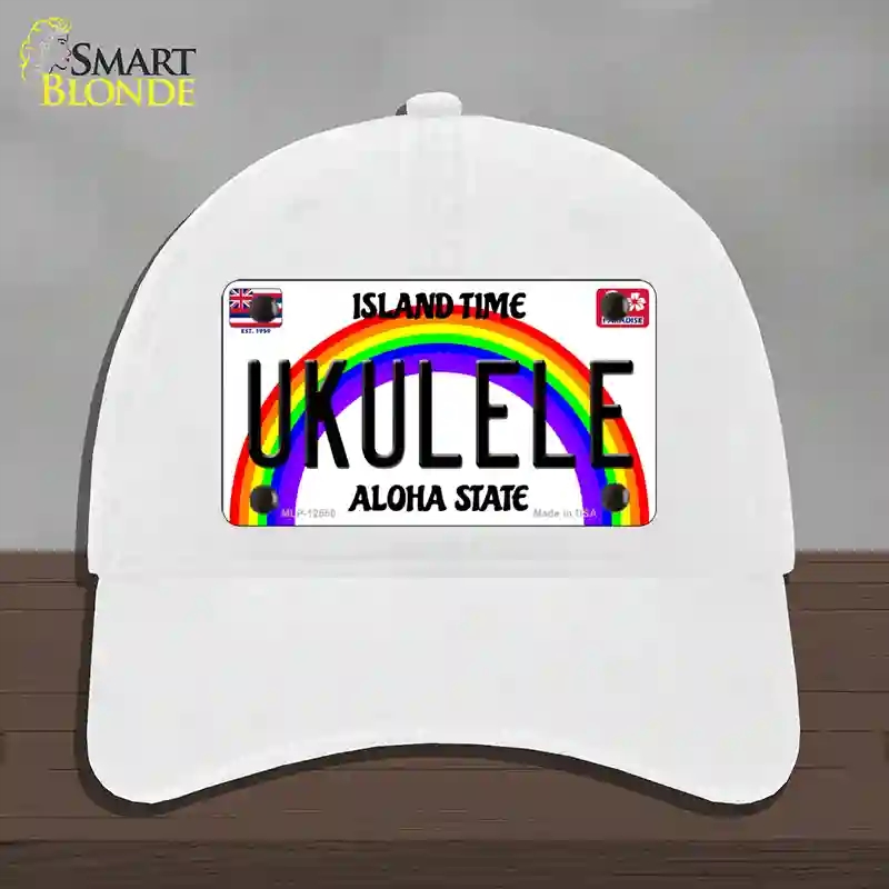 HAT14-MLP-12550 Ukulele Hawaii Novelty License Plate Hat, Unconstructed Cotton - White