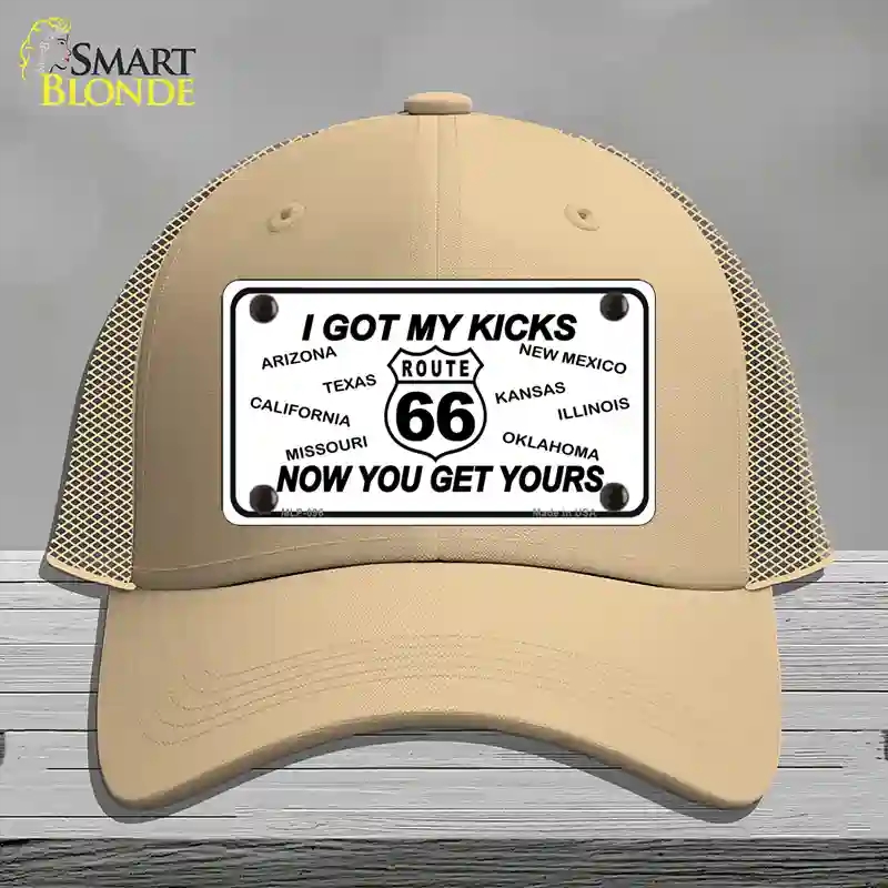 HAT15-MLP-096 I Got My Kicks Novelty License Plate Hat, Mesh - Khaki