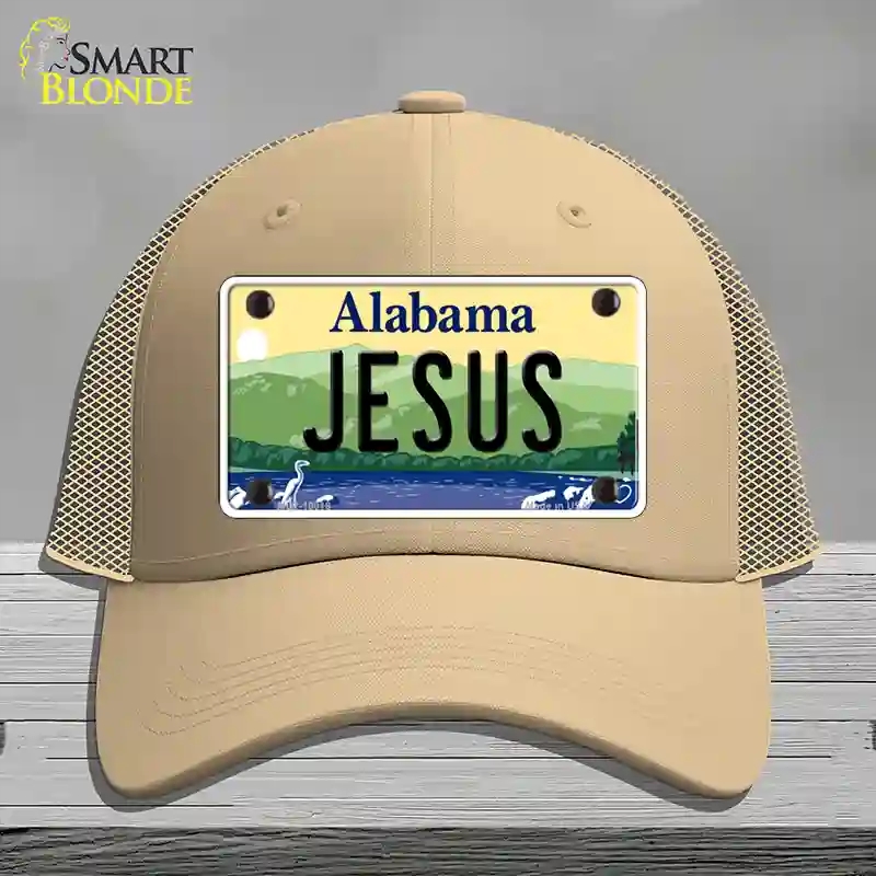 HAT15-MLP-10018 Jesus Alabama Novelty License Plate Hat, Mesh - Khaki