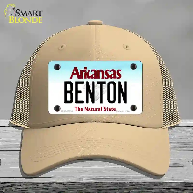 HAT15-MLP-10033 Benton Arkansas Novelty License Plate Hat, Mesh - Khaki