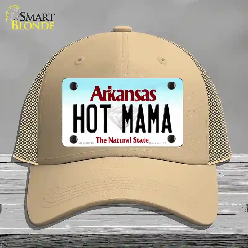 HAT15-MLP-10045 Hot Mama Arkansas Novelty License Plate Hat, Mesh - Khaki