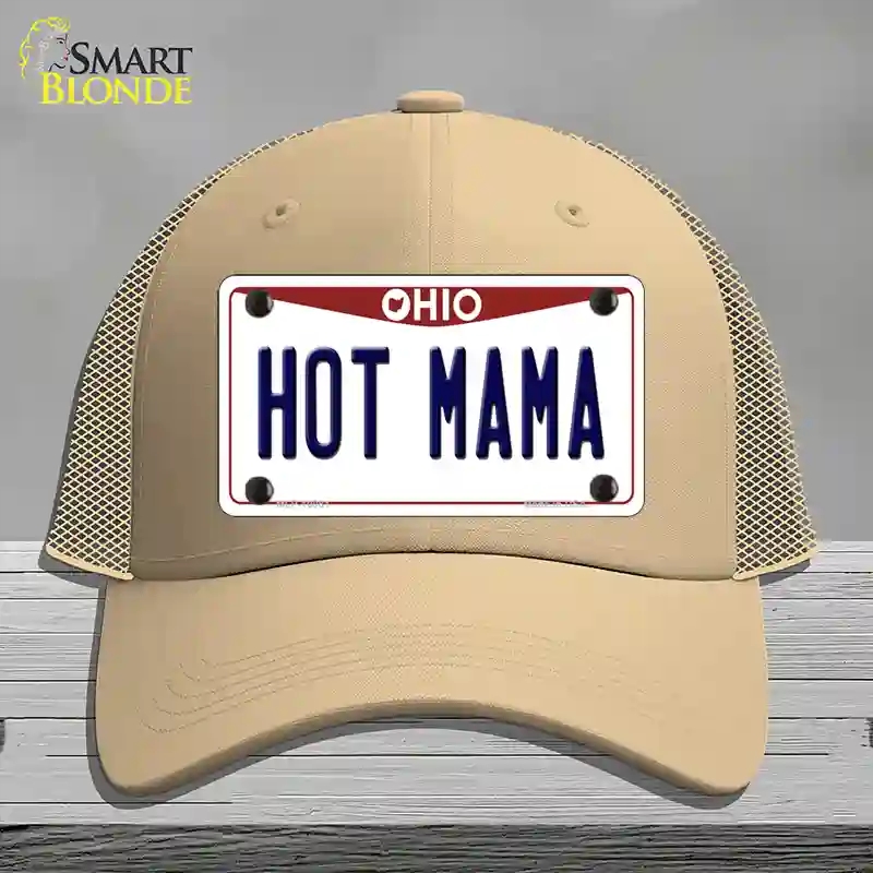HAT15-MLP-10081 Hot Mama Ohio Novelty License Plate Hat, Mesh - Khaki