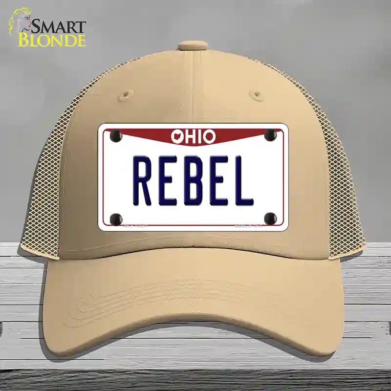 HAT15-MLP-10084 Rebel Ohio Novelty License Plate Hat, Mesh - Khaki