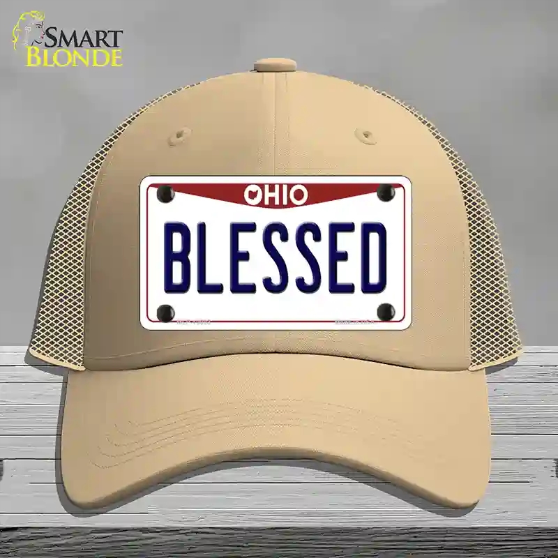 HAT15-MLP-10093 Blessed Ohio Novelty License Plate Hat, Mesh - Khaki