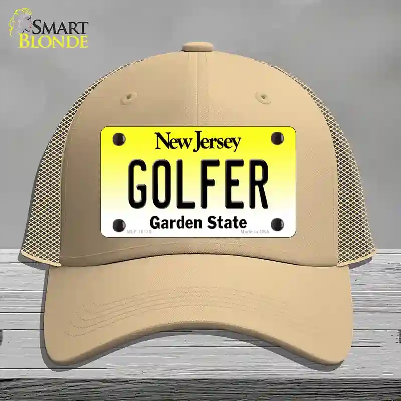 HAT15-MLP-10175 Golfer   Jersey Novelty License Plate Hat, Mesh - Khaki