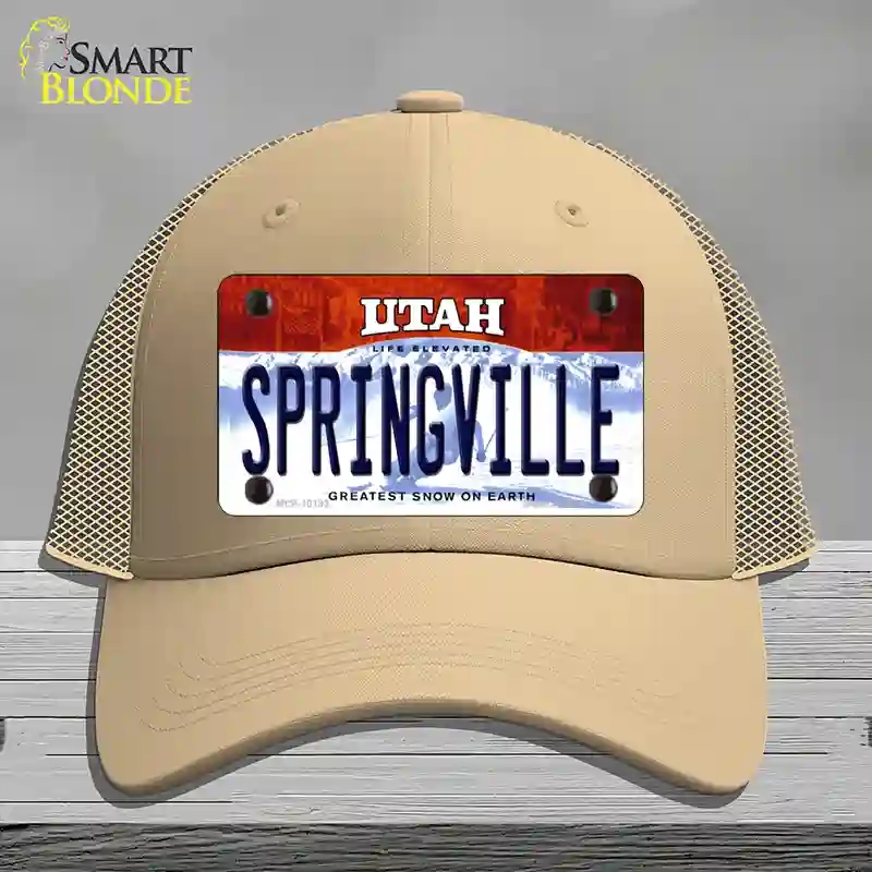 HAT15-MLP-10193 Springville Utah Novelty License Plate Hat, Mesh - Khaki